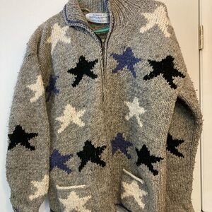 Sisandina Sweater Jacket Wool Stars Gray And Blue Handmade Grandmacore 100% Wool